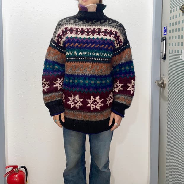 빈티지 해비울 에스닉 히피 터틀넥니트