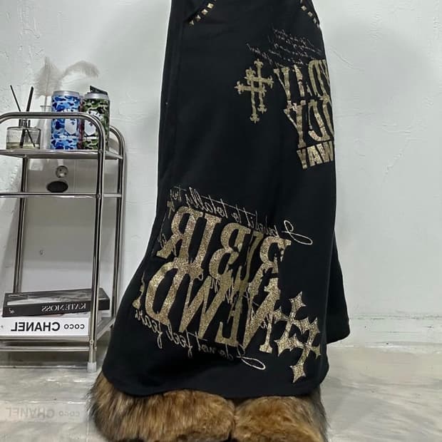 Vintage Stud Cross Glitter Long Skirt