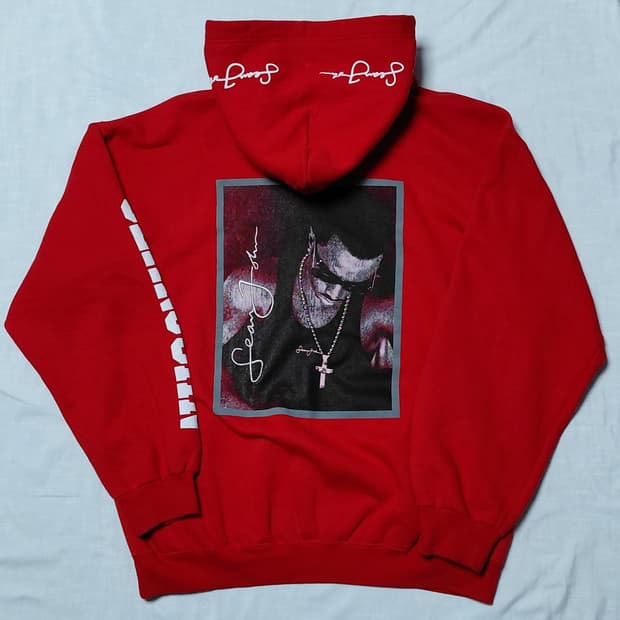 90s 힙합 감성 숀 존 (Sean John) 자수 로고 기모 후드티