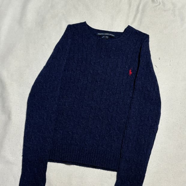 L 여성용 폴로랄프로렌 네이비 케이블 램스울 니트 