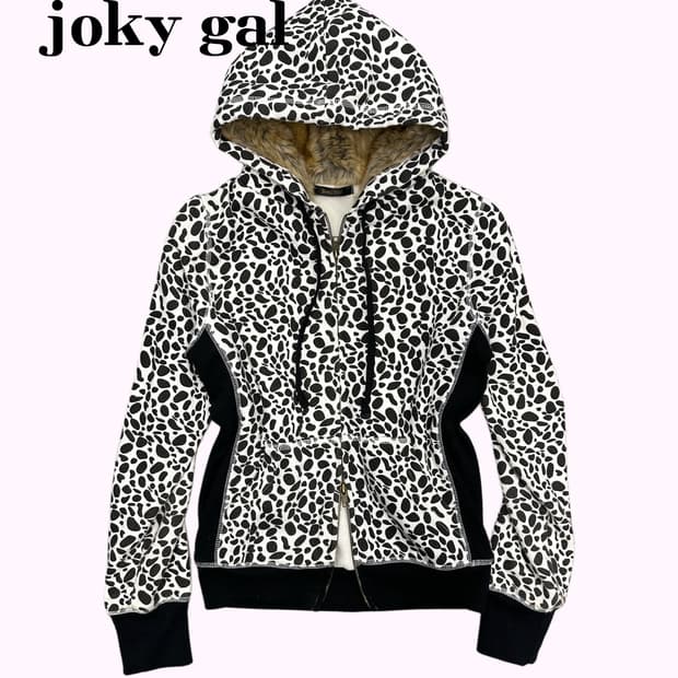 JOKY GAL leopard fur hood zip-up