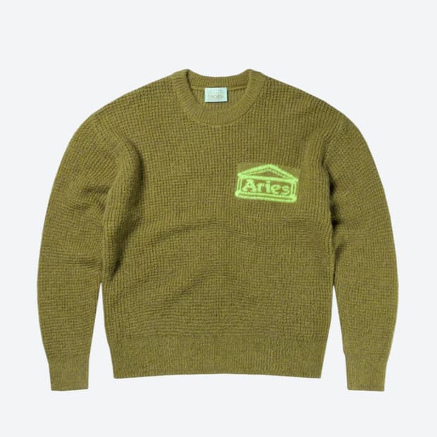 Aries 에리즈 waffle knit jumper Khaki