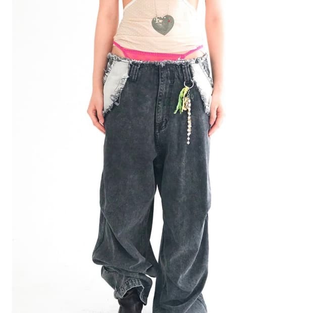구해요 cut-off denim maxi pants