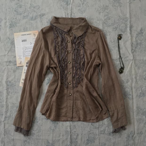 jpn vintage brown antique frill blouse