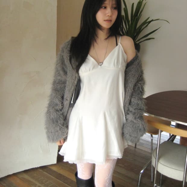 아워캐비넷 페더 가디건 그레이 feather cardigan