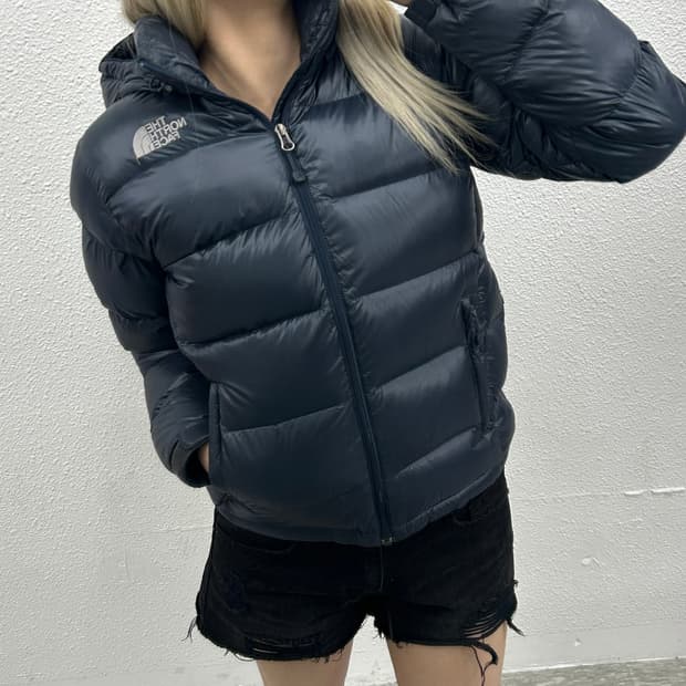 노스페이스 로고 네이비 후드 패딩 85