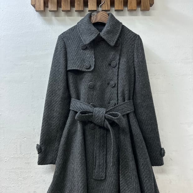 일본빈티지 양모울혼방 OLIVE des OLIVE 벨티드 플레어 코트