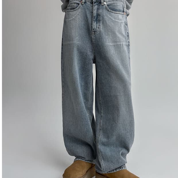 블랙업 워싱 와이드 데님팬츠 연청 M