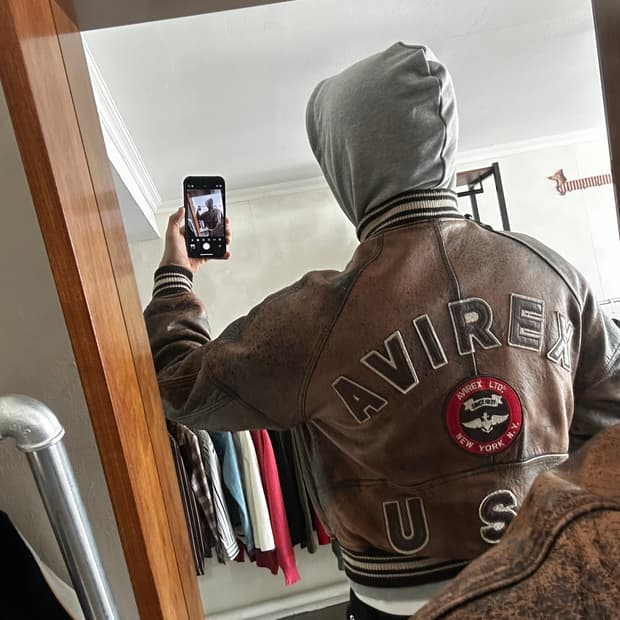 90s 아비렉스 avirex 바시티 레더 자켓 브라운