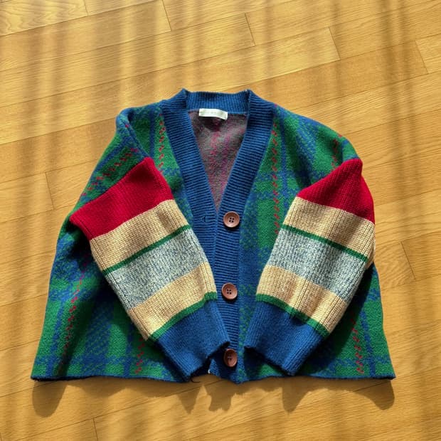 Twee 트위 오버핏 체크 패턴 니트 가디건