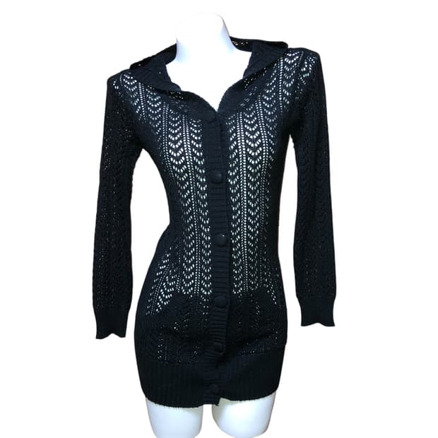 글리터 포켓 버튼 니트 후드 가디건