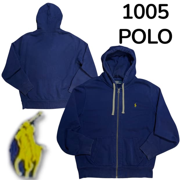 두산 폴로 네이비 스몰 로고 후드 집업 XL