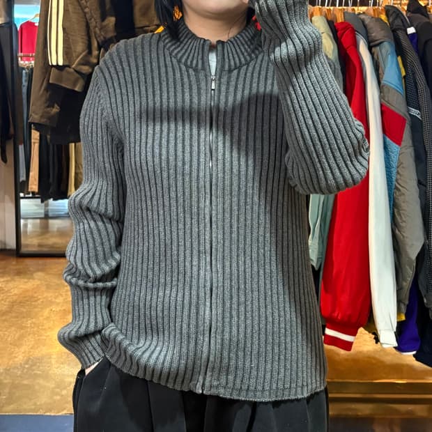 Lee 차콜 골지 니트 집업