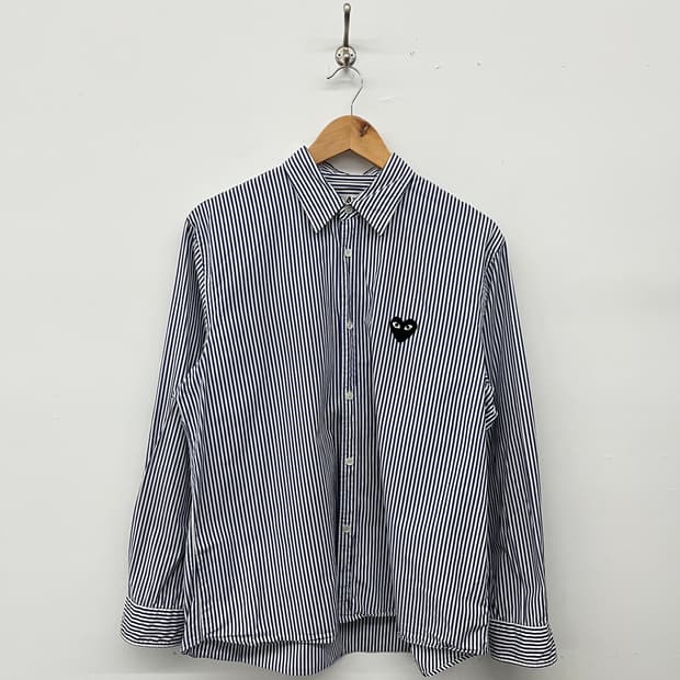 꼼데가르송 스트라이프 셔츠 블랙와펜 여L