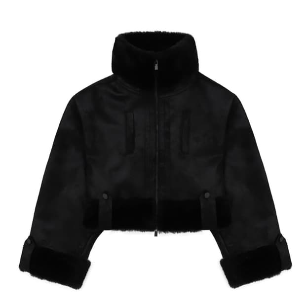 트리밍버드 크랙 볼드 크롭 무스탕 블랙