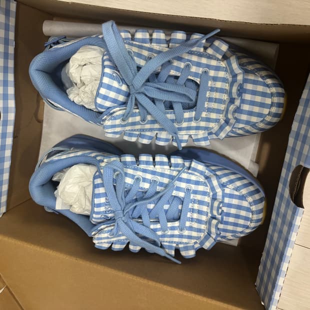 [S급/235] 아식스 x 슈슈통 타사 블루 깅엄 (실착 1회/풀박스)