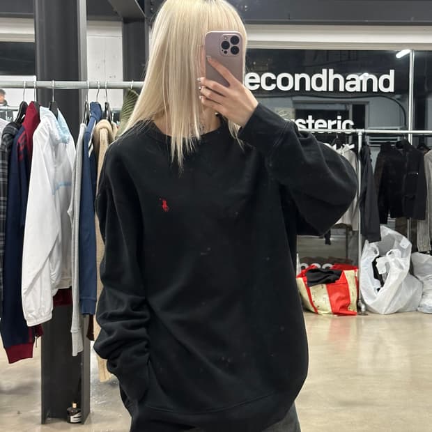 폴로 랄프로렌 블랙 크루넥 기모 맨투맨