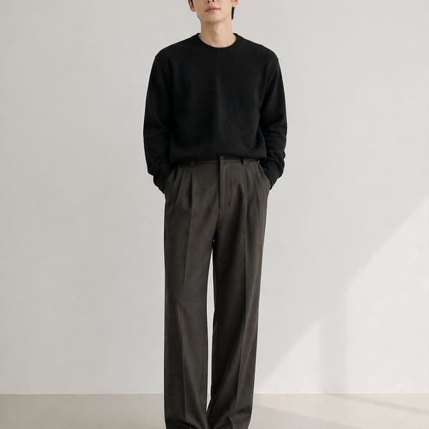 무신사 스탠다드 와이드 핀턱 차콜브라운(카키)슬랙스 (새상품급 31)