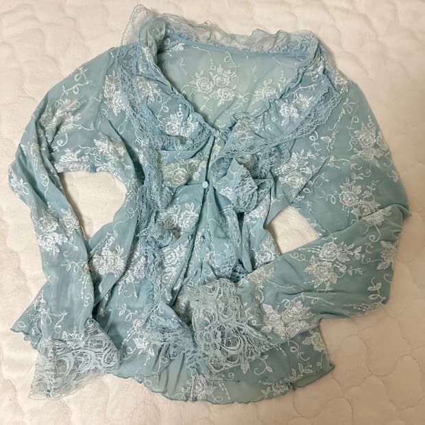 일본 빈티지 페어리 시스루 프릴 가디건