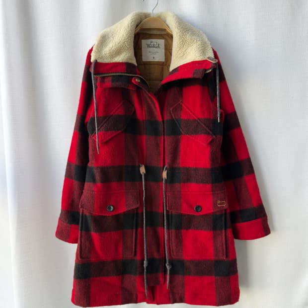 울리치 x 아베크롬비 체크 울 코트 레드 M