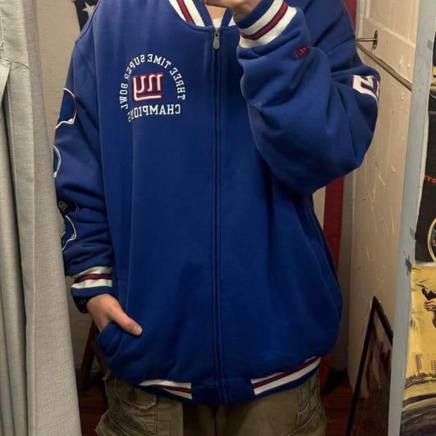 00s 리복 X NFL 뉴욕 자이언츠 집업 바시티자켓 블루