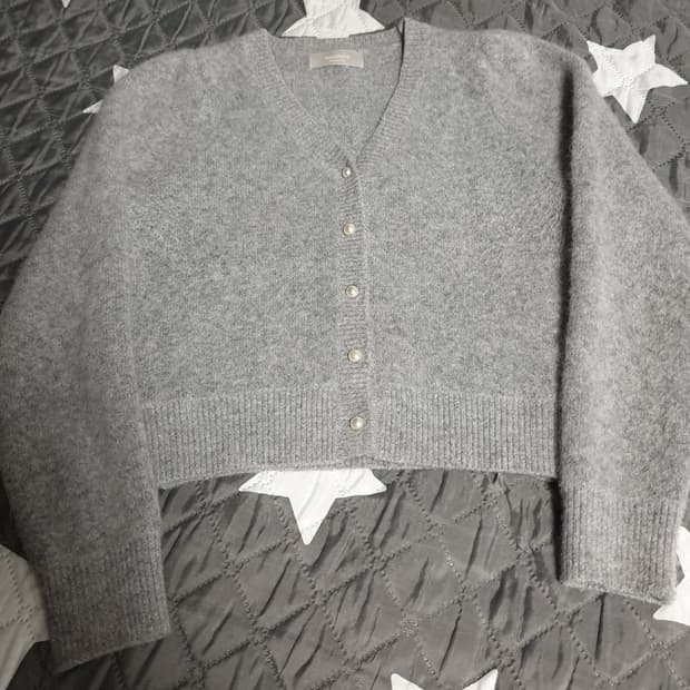 난닝구 크롭 앙고라 혼방 울가디건 미디엄그레이 (F)