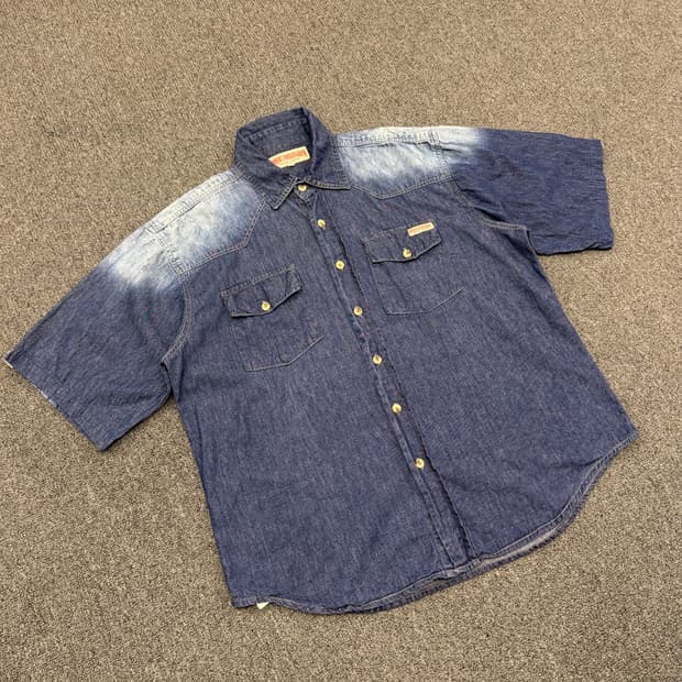 2XL) 트루릴리젼 빈티지 웨스턴 포인트 포켓 데님 반팔셔츠