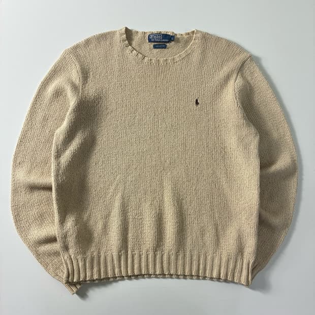 Polo 폴로 랄프로렌 자수 코튼 아이보리 라운드 니트