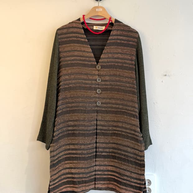 카키 스트라이프 롱 가디건