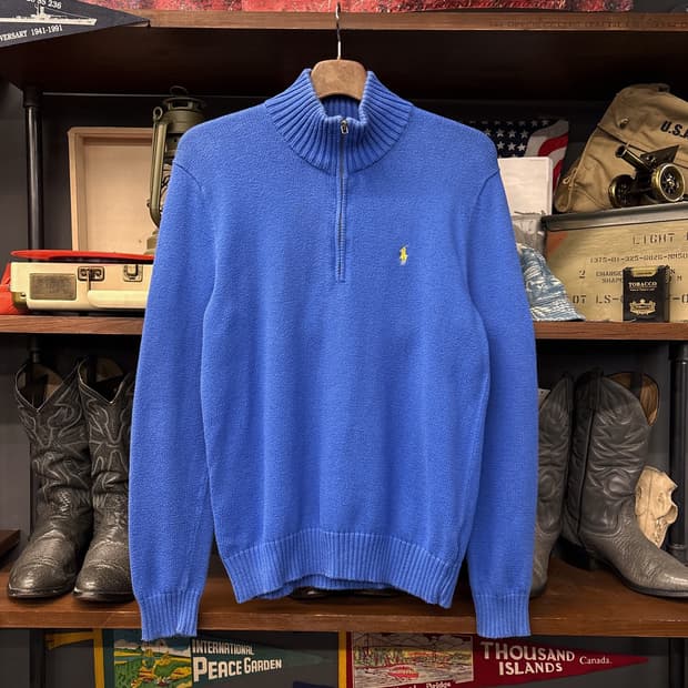90s 폴로랄프로렌 청키립 코튼니트 하프집업 블루 N921