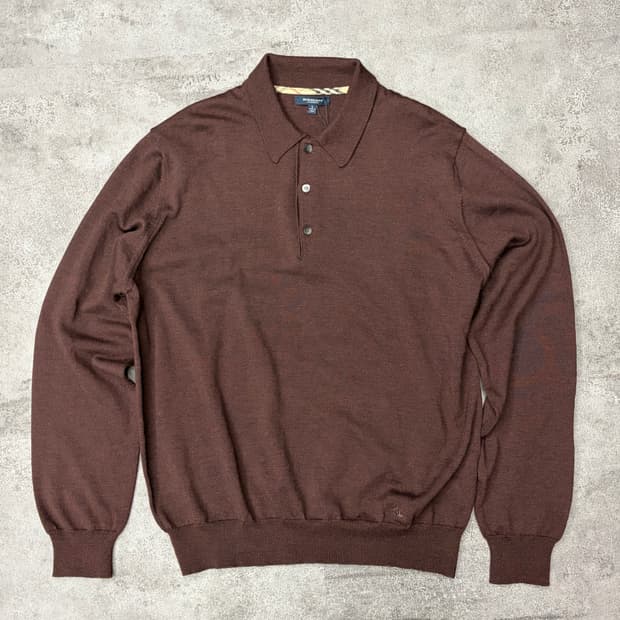 버버리 기마로고 브라운 긴팔 카라 니트