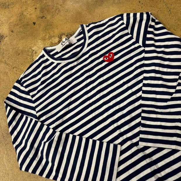 꼼데가르송 네이비 블루 스트라이프 단가라 롱슬리브