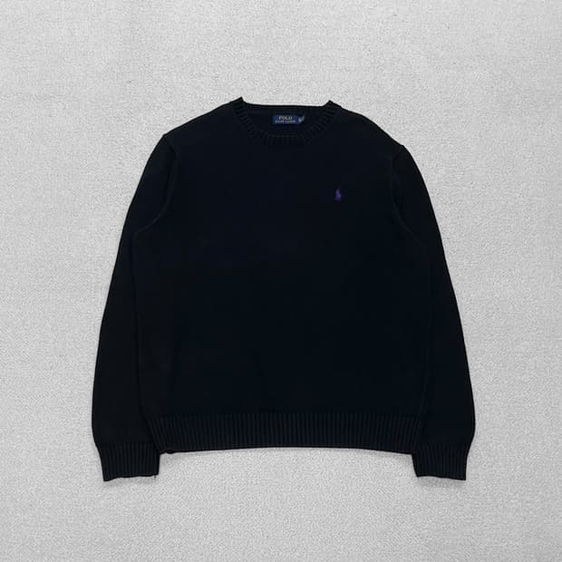 폴로 랄프로렌 포니 로고 코튼 라운드 니트 블랙