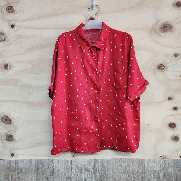 124) 스테파넬 도트무늬 마 반팔 셔츠