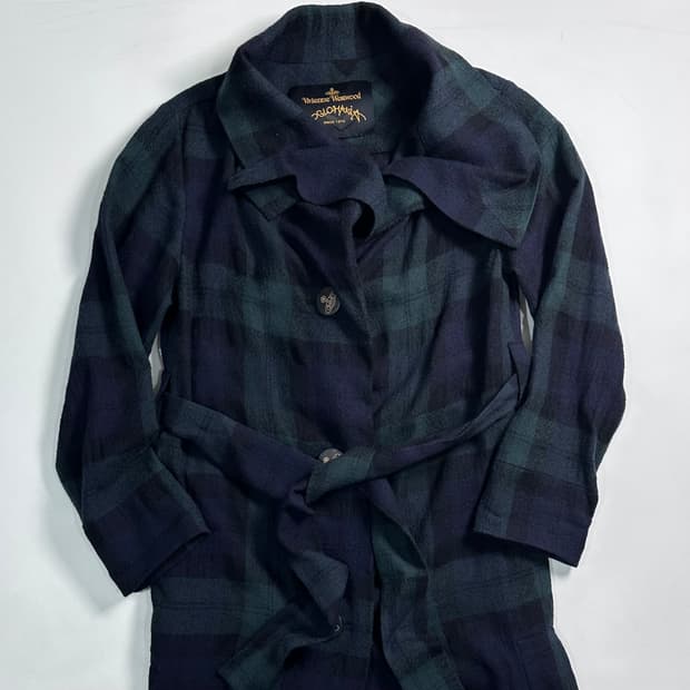 비비안웨스트우드 블랙와치 드레이프 울 코트