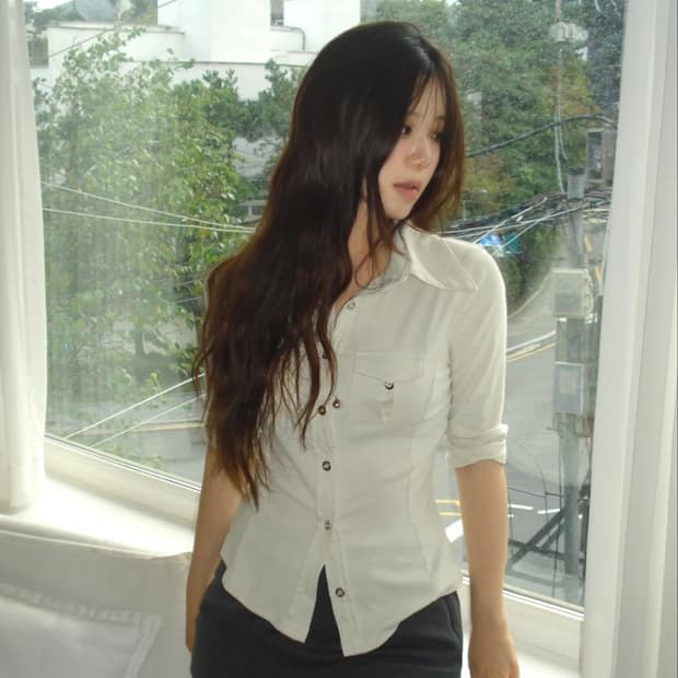 아워캐비닛 아워캐비넷 슬림핏 포켓 7부 셔츠