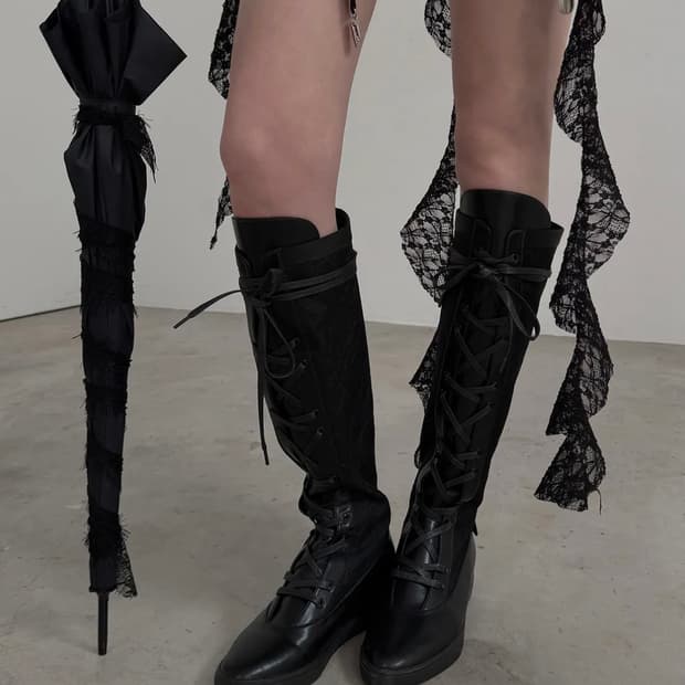 오도어 x 이크닉 레이스 리본 레인부츠