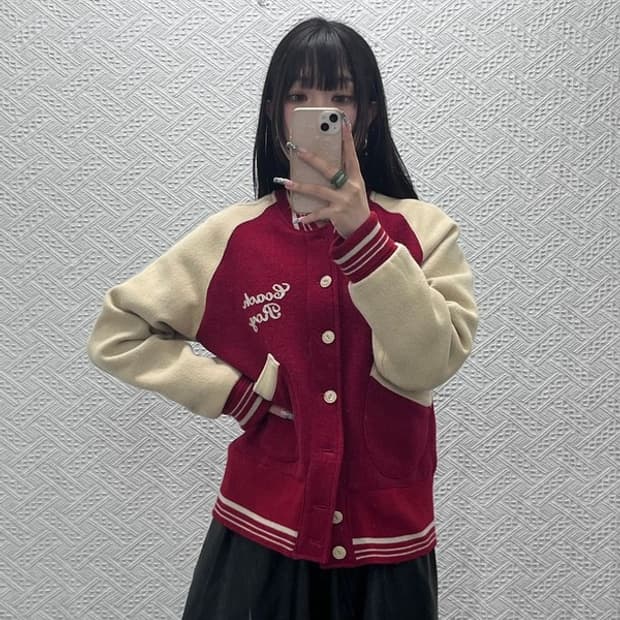 빈티지 레트로 하이틴 00's 버건디 울 바시티 자켓 M C12789