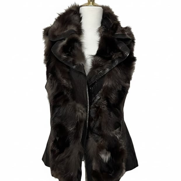 폭스 퍼 믹스 가죽 베스트