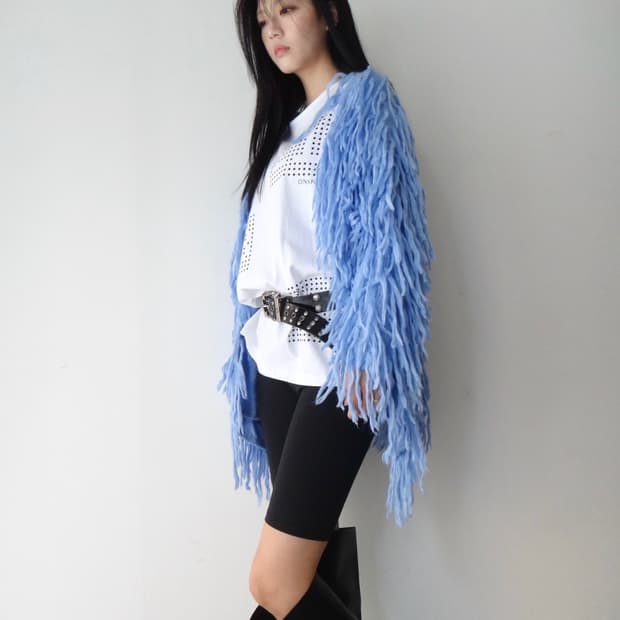 Bubble tassel trimming cardigan 