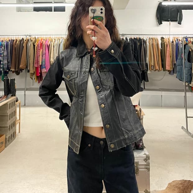 VTG leather denim jacket 일본빈티지 레더 데님 자켓