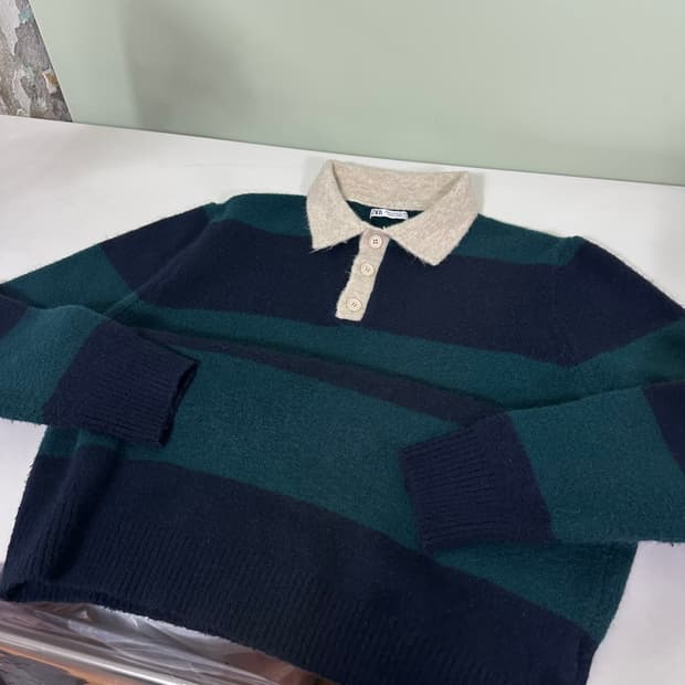 M 자라 네이비 단가라 카라 니트