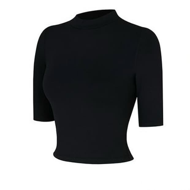 널디 슬림 코튼 크롭탑 반팔 티셔츠 BLACK