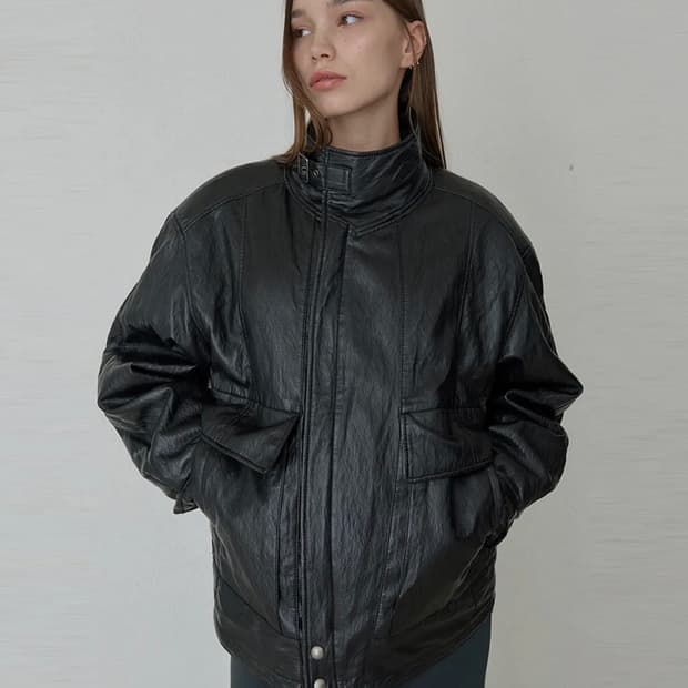 오데스 빈티지 하이넥 레더 자켓
