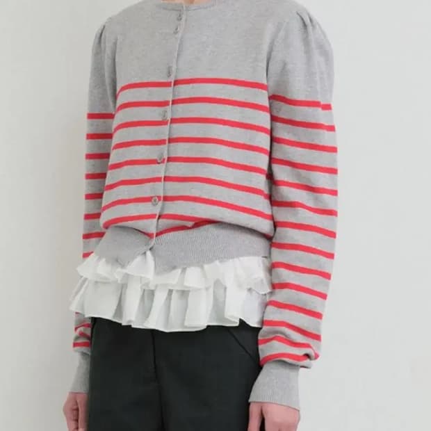 버뮬라 퍼프 스트라이프 가디건 레드