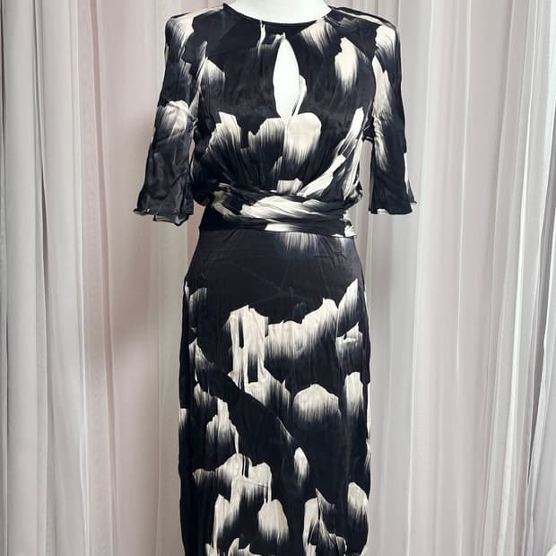 Open-back printed black dress 