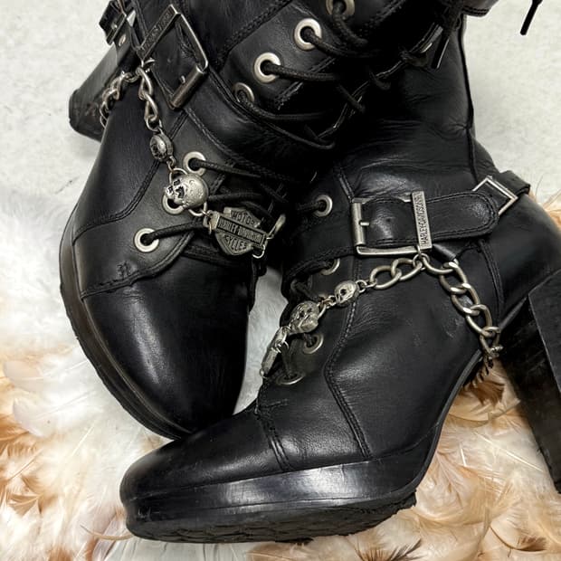 할리데이비슨 희귀매물 해골&로고 실버체인 구두