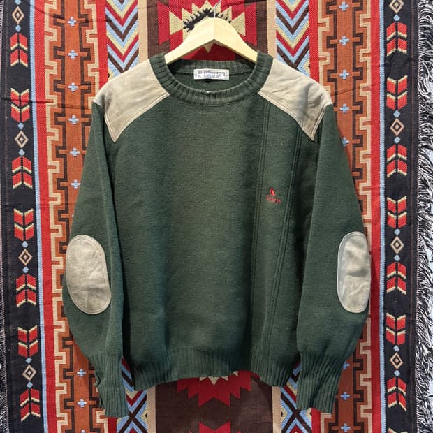 90’s 버버리 소가죽 엘보패치 코만도 니트