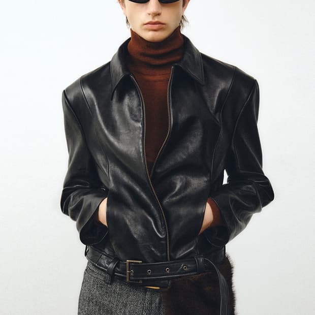 노이어 램스 레더 벨티드 크롭자켓 52사이즈 팝니다