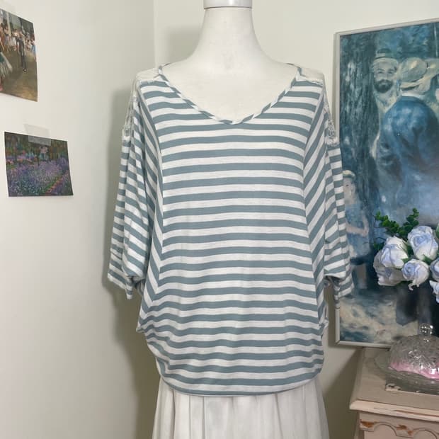 indi mint stripe lace trim cotton cape t